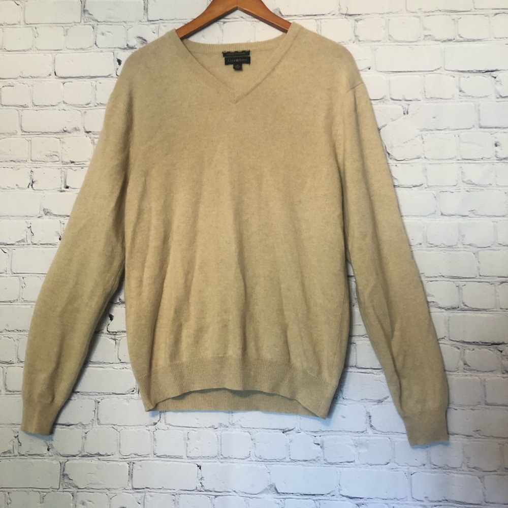 Club Room Estate 2-Ply 100% Cashmere Camel Tan V-Neck Sweater Old Money M DESC